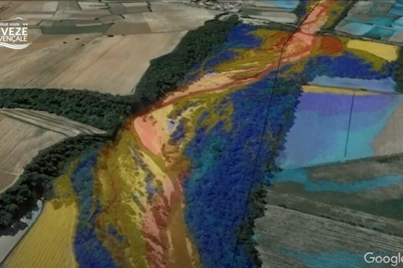 Illustration des simulations vidéos d'une crue de l'Ouvèze de l'ordre de 550 m3/s sur la vallée