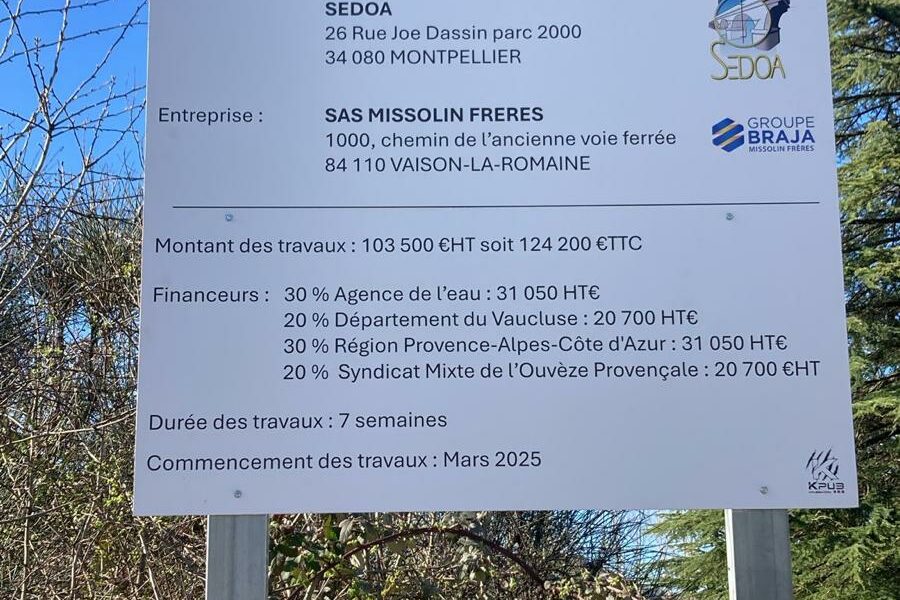 Panneau de chantier ouvrage des 5 buses sur le Lauzon